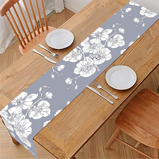 Drawing Orchid Pattern Print Table Runner