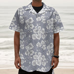 Drawing Orchid Pattern Print Textured Short Sleeve Shirt