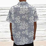 Drawing Orchid Pattern Print Textured Short Sleeve Shirt