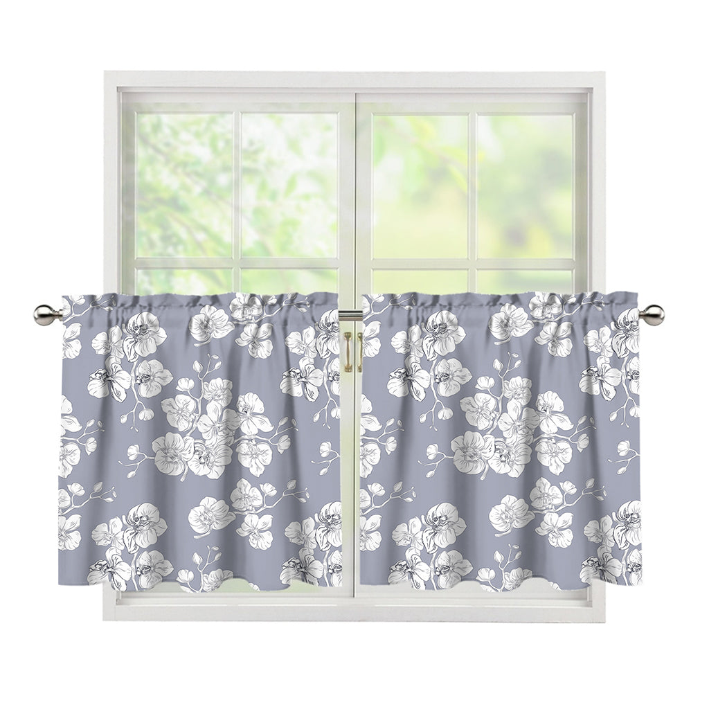 Drawing Orchid Pattern Print Tier Curtains