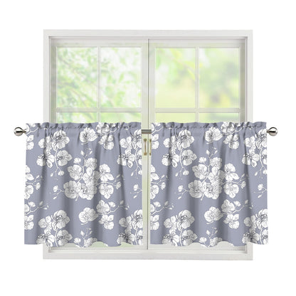 Drawing Orchid Pattern Print Tier Curtains