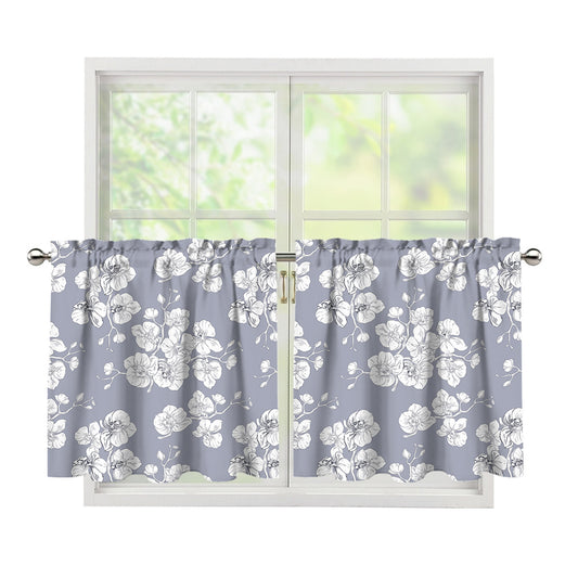 Drawing Orchid Pattern Print Tier Curtains
