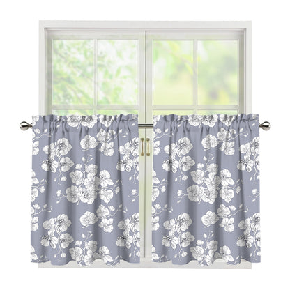 Drawing Orchid Pattern Print Tier Curtains