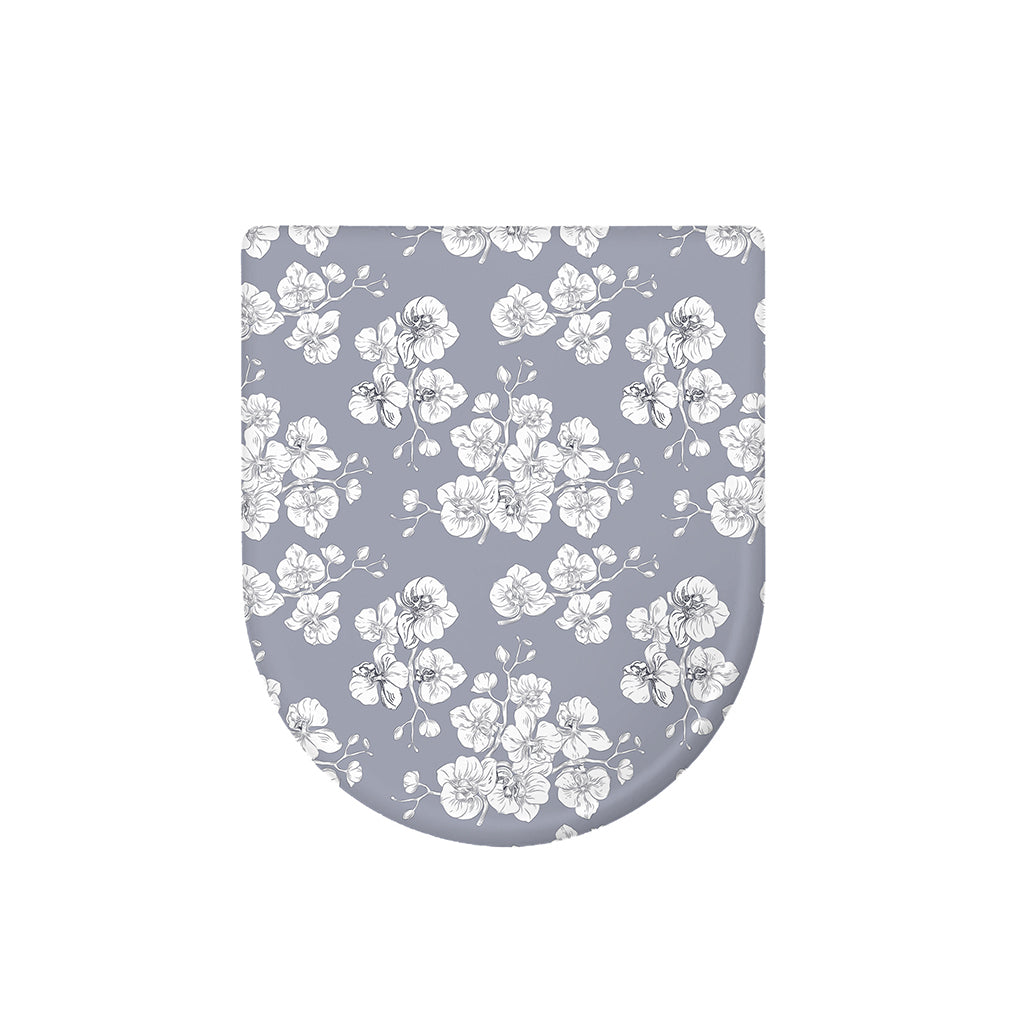 Drawing Orchid Pattern Print Toilet Lid Cover