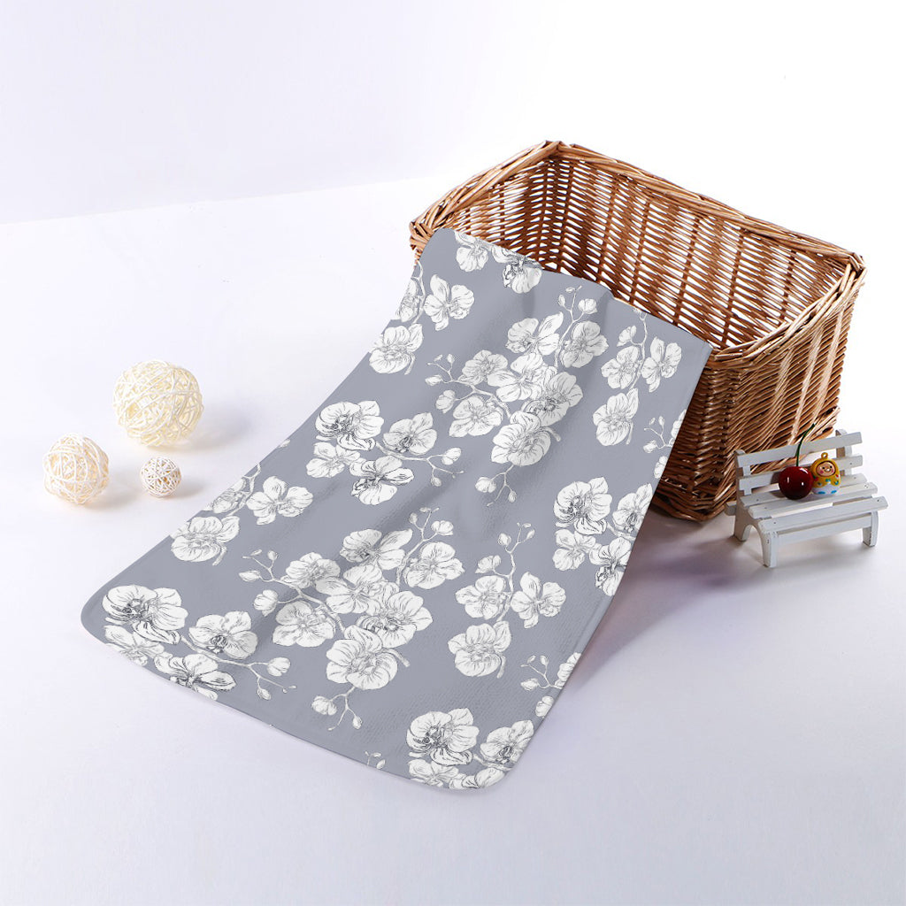 Drawing Orchid Pattern Print Towel
