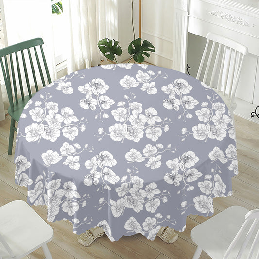 Drawing Orchid Pattern Print Waterproof Round Tablecloth