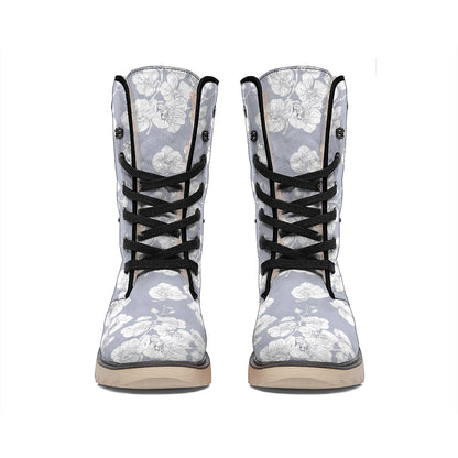 Drawing Orchid Pattern Print Winter Boots