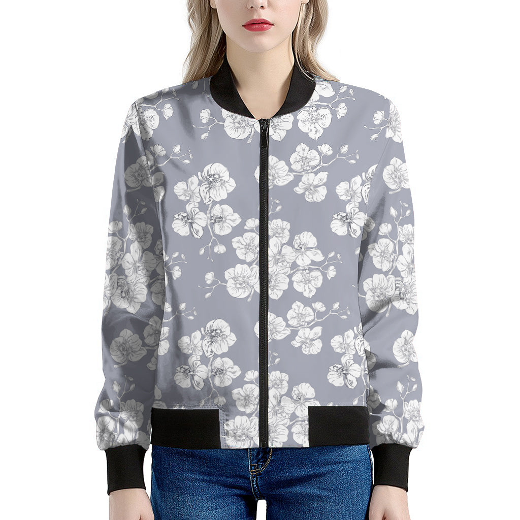 Drawing Orchid Pattern Print Women's Bomber Jacket