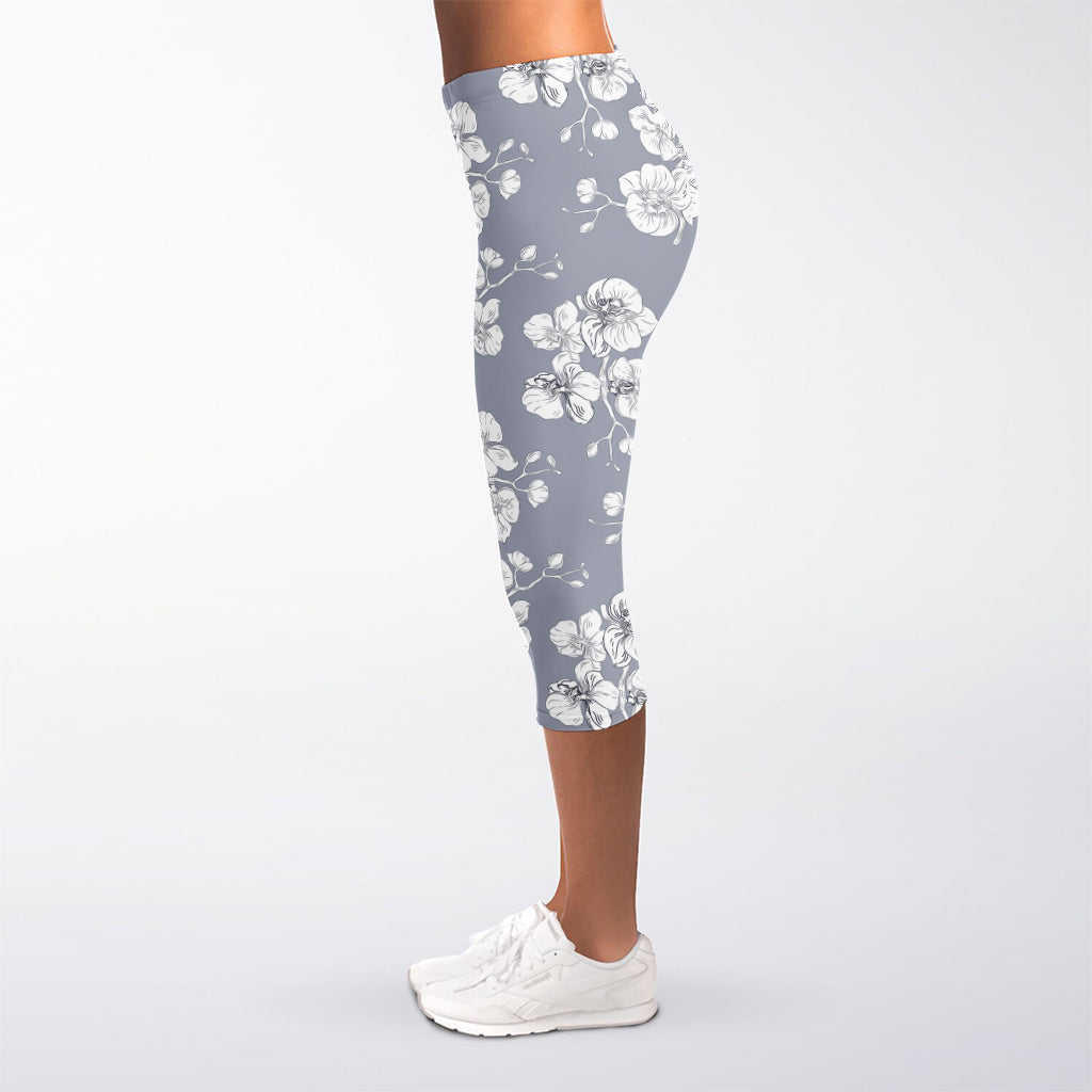 Drawing Orchid Pattern Print Women's Capri Leggings