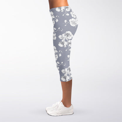 Drawing Orchid Pattern Print Women's Capri Leggings