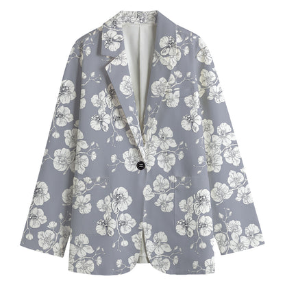 Drawing Orchid Pattern Print Women's Cotton Blazer