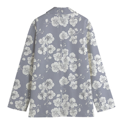 Drawing Orchid Pattern Print Women's Cotton Blazer