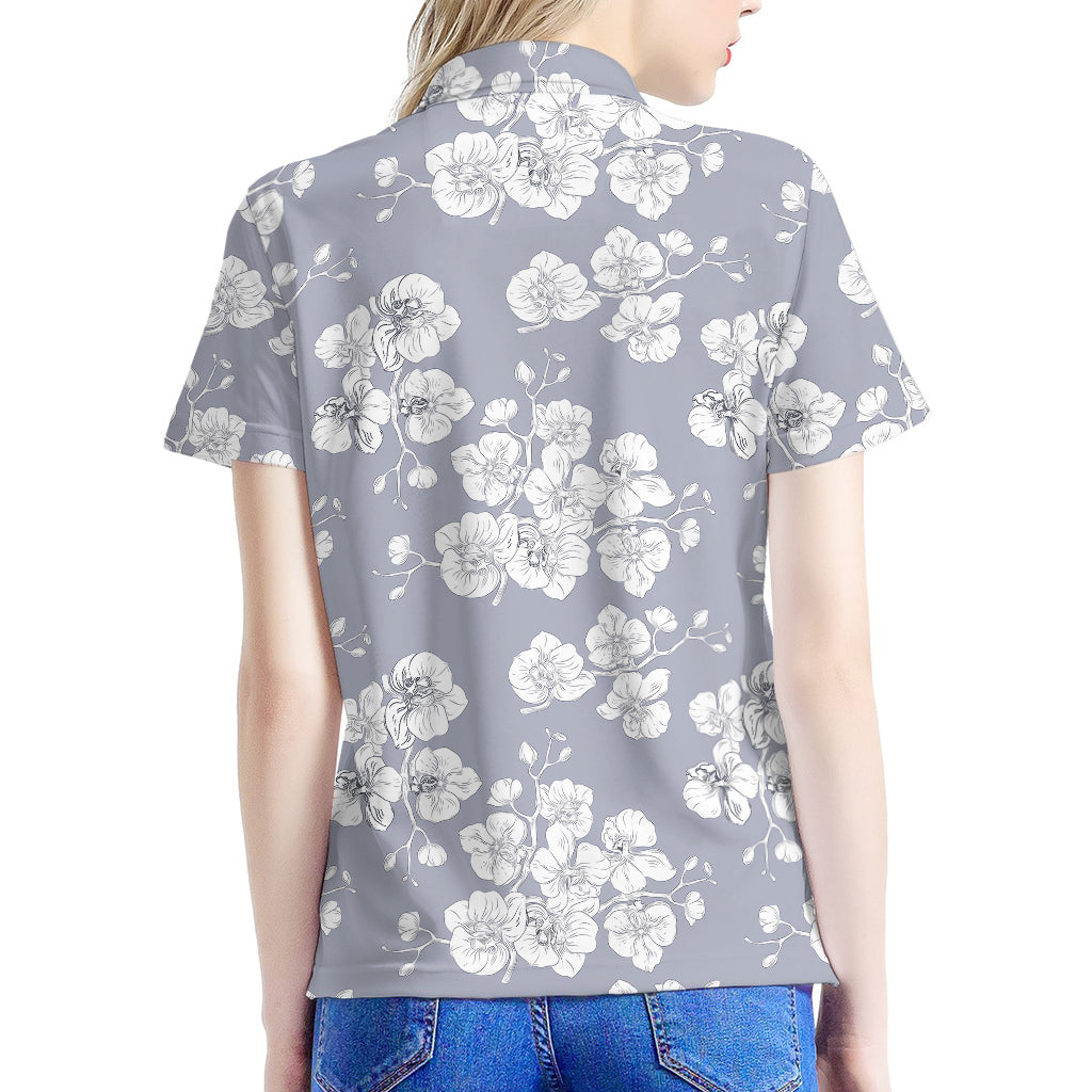 Drawing Orchid Pattern Print Women's Polo Shirt