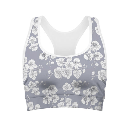 Drawing Orchid Pattern Print Women's Sports Bra