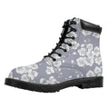 Drawing Orchid Pattern Print Padded Collar Lace Up Boots