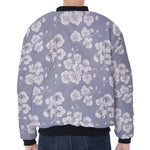 Drawing Orchid Pattern Print Zip Sleeve Bomber Jacket
