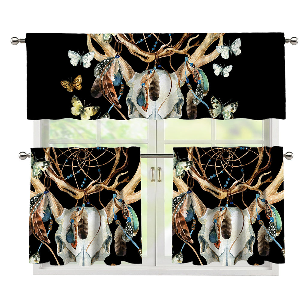 Dreamcatcher Deer Skull Print 3 Piece Kitchen Curtains