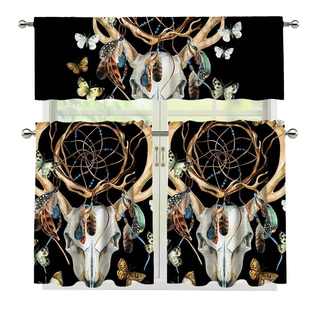 Dreamcatcher Deer Skull Print 3 Piece Kitchen Curtains