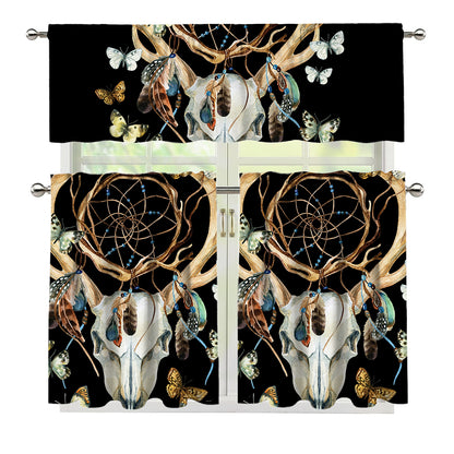 Dreamcatcher Deer Skull Print 3 Piece Kitchen Curtains