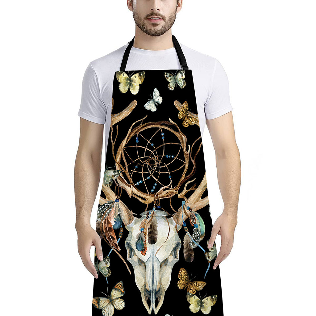 Dreamcatcher Deer Skull Print Bib Apron With Pocket