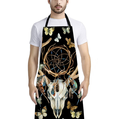 Dreamcatcher Deer Skull Print Bib Apron With Pocket