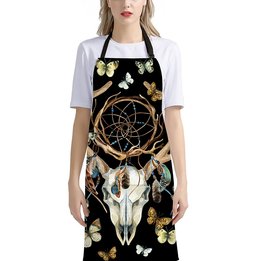 Dreamcatcher Deer Skull Print Bib Apron With Pocket