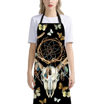 Dreamcatcher Deer Skull Print Bib Apron With Pocket