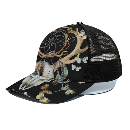 Dreamcatcher Deer Skull Print Black Mesh Trucker Cap