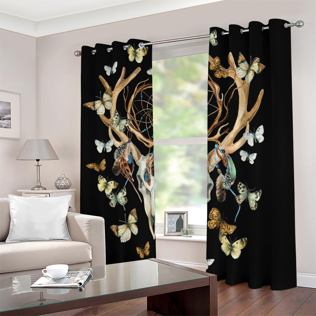 Dreamcatcher Deer Skull Print Blackout Grommet Curtains