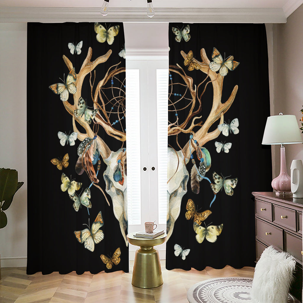 Dreamcatcher Deer Skull Print Blackout Pencil Pleat Curtains