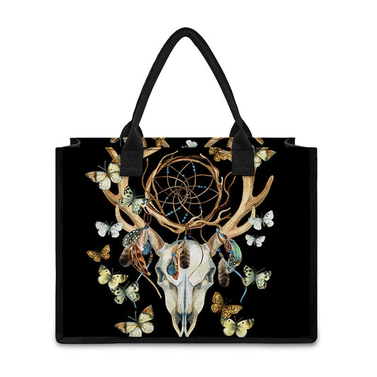 Dreamcatcher Deer Skull Print Canvas Tote Bag