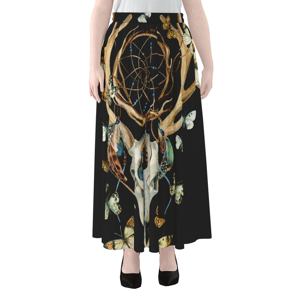 Dreamcatcher Deer Skull Print Chiffon Maxi Skirt