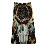 Dreamcatcher Deer Skull Print Cotton Front Slit Maxi Skirt