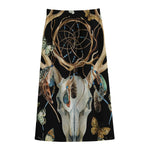 Dreamcatcher Deer Skull Print Cotton Front Slit Maxi Skirt