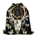 Dreamcatcher Deer Skull Print Drawstring Bag