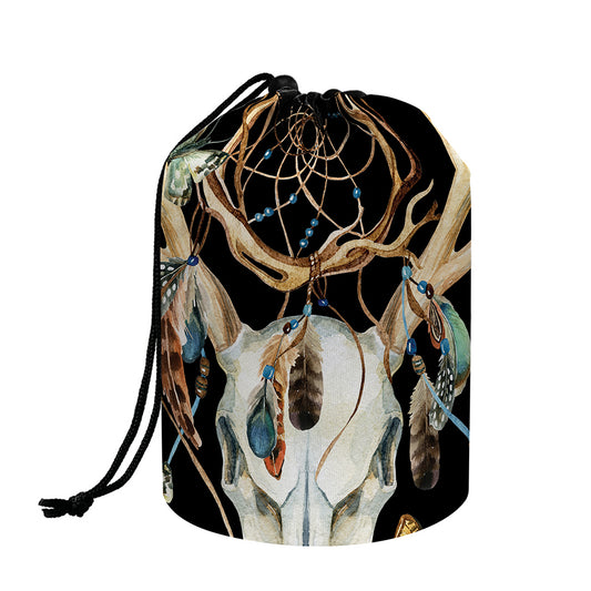 Dreamcatcher Deer Skull Print Drawstring Makeup Bag