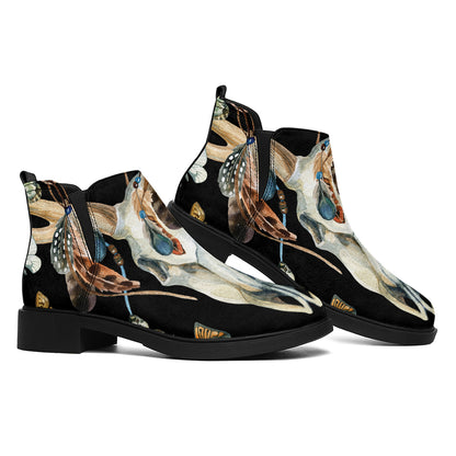 Dreamcatcher Deer Skull Print Flat Ankle Boots