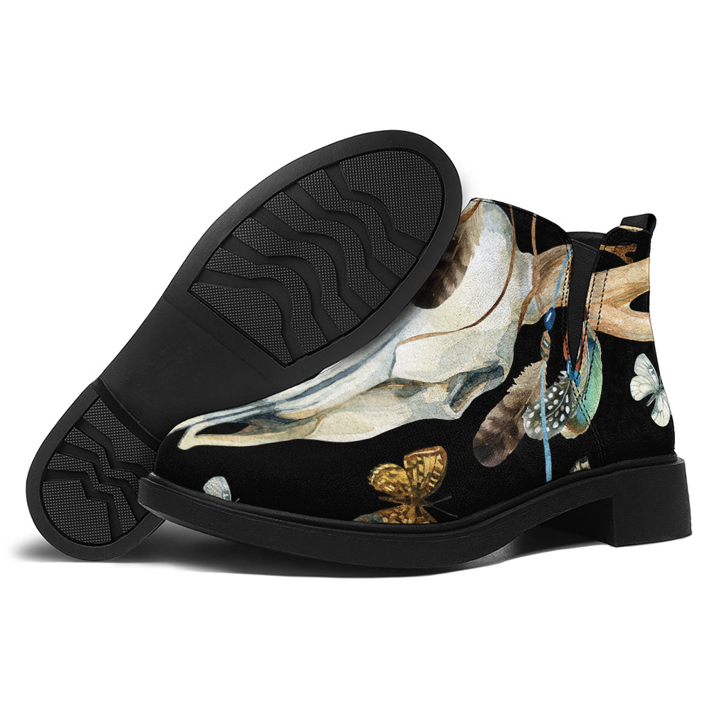 Dreamcatcher Deer Skull Print Flat Ankle Boots
