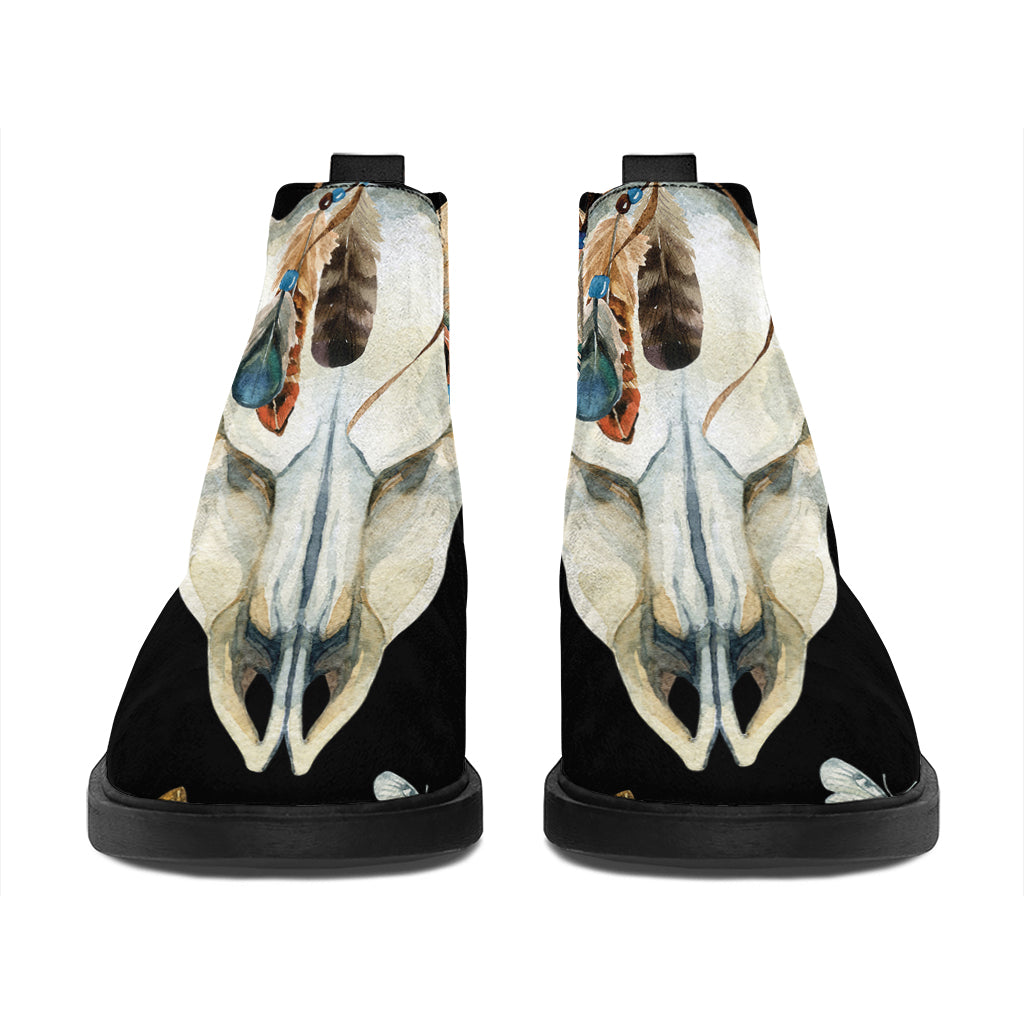 Dreamcatcher Deer Skull Print Flat Ankle Boots