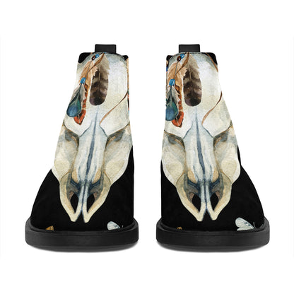 Dreamcatcher Deer Skull Print Flat Ankle Boots