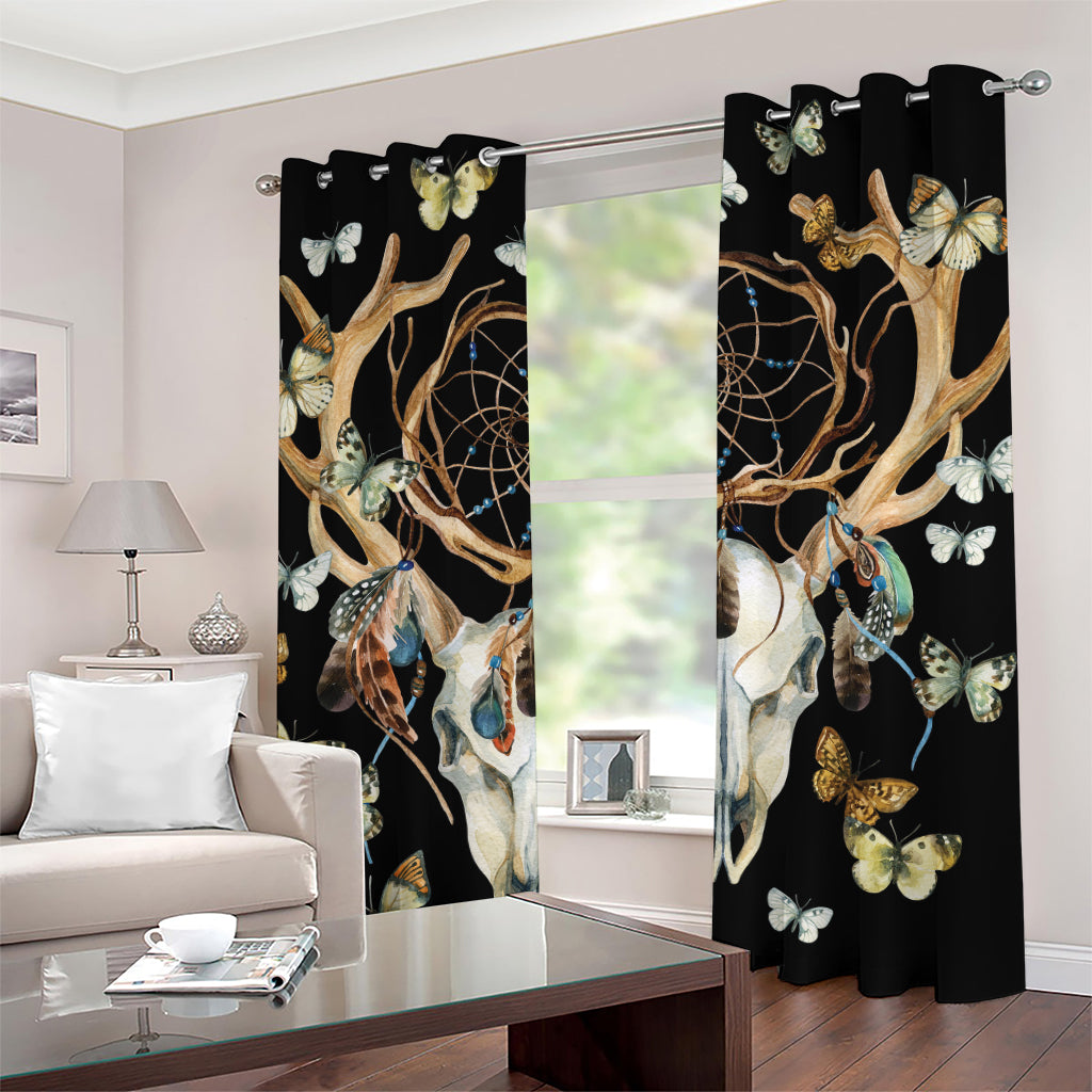 Dreamcatcher Deer Skull Print Grommet Curtains
