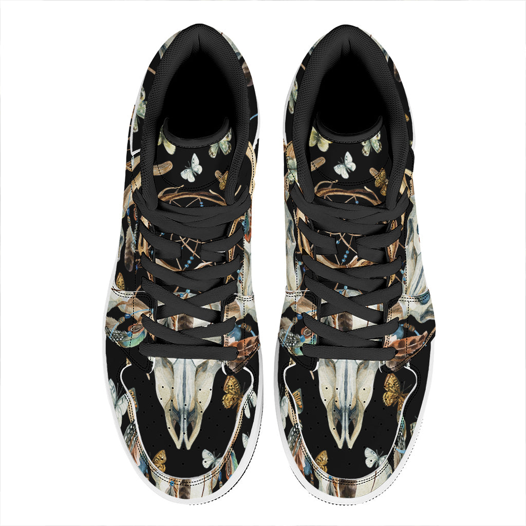 Dreamcatcher Deer Skull Print High Top Leather Sneakers