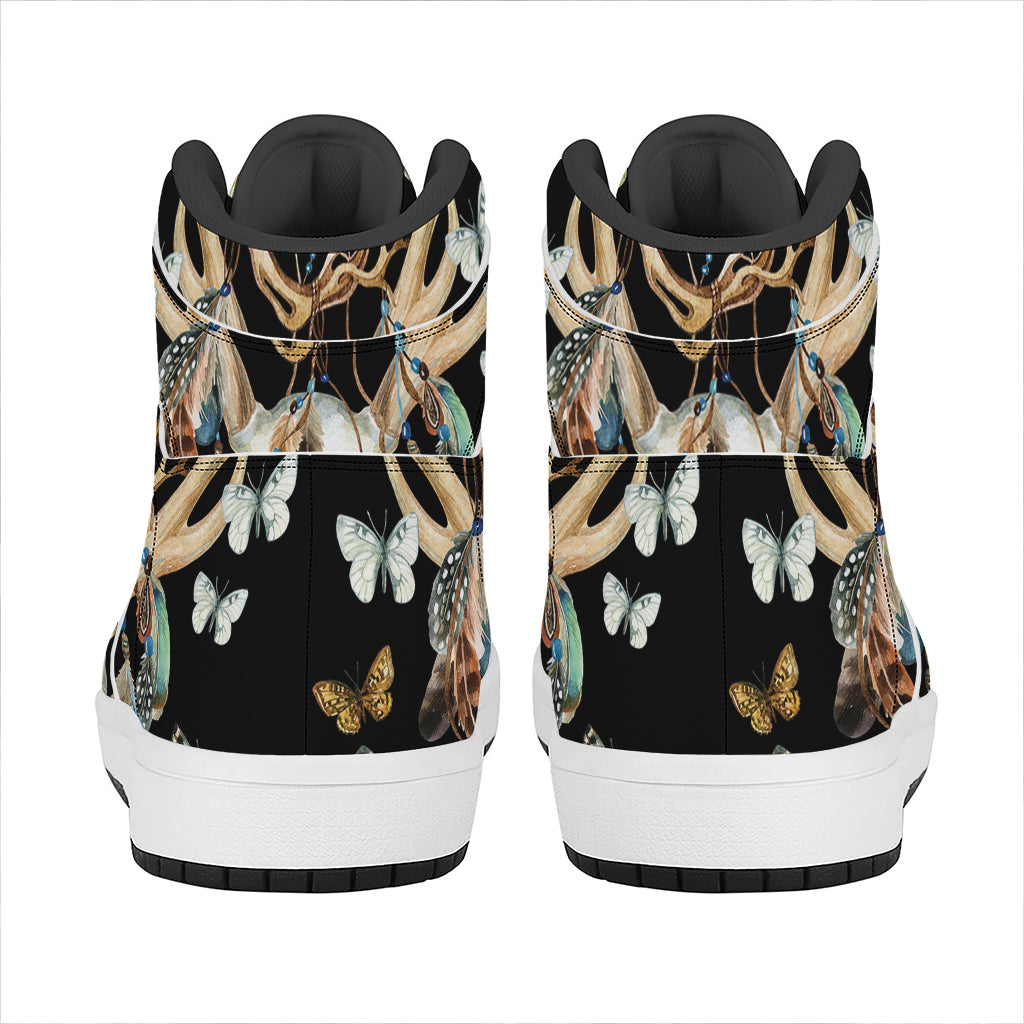 Dreamcatcher Deer Skull Print High Top Leather Sneakers