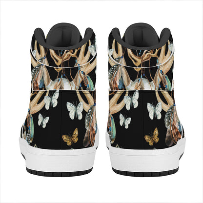 Dreamcatcher Deer Skull Print High Top Leather Sneakers