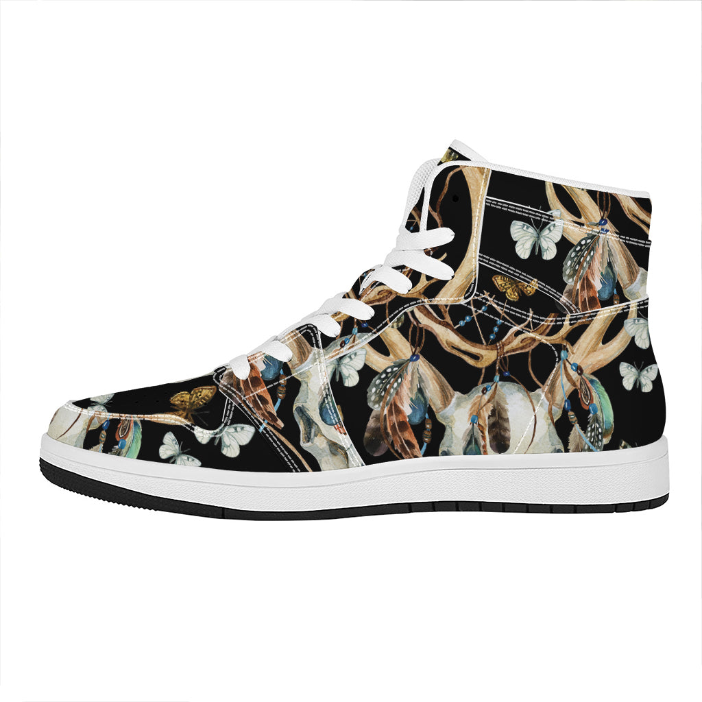 Dreamcatcher Deer Skull Print High Top Leather Sneakers