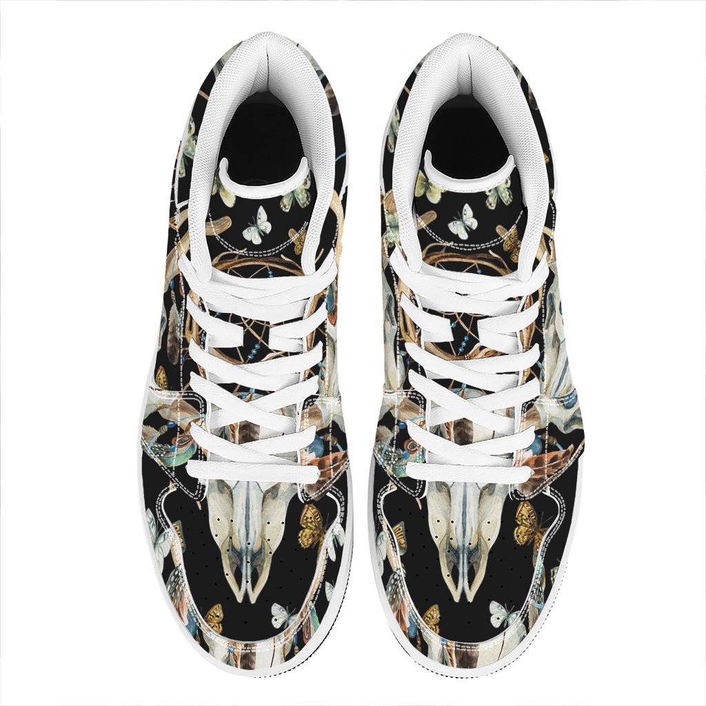 Dreamcatcher Deer Skull Print High Top Leather Sneakers