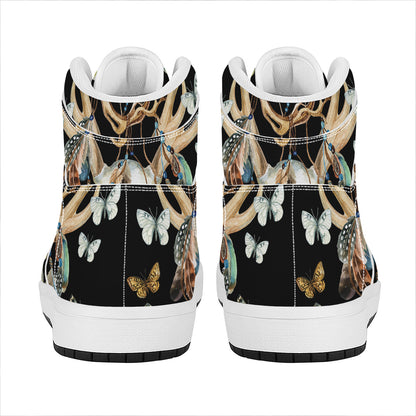 Dreamcatcher Deer Skull Print High Top Leather Sneakers
