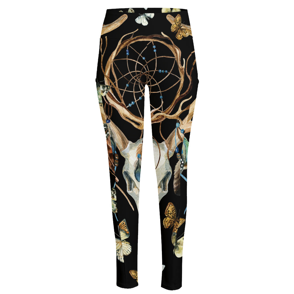 Dreamcatcher Deer Skull Print High-Waisted Pocket Leggings