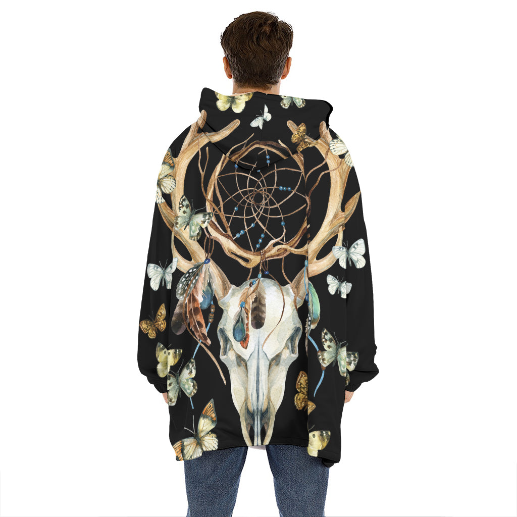 Dreamcatcher Deer Skull Print Hoodie Blanket