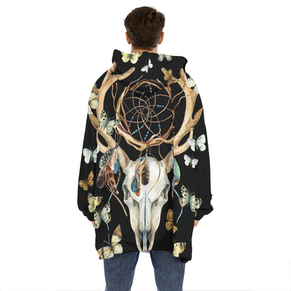 Dreamcatcher Deer Skull Print Hoodie Blanket